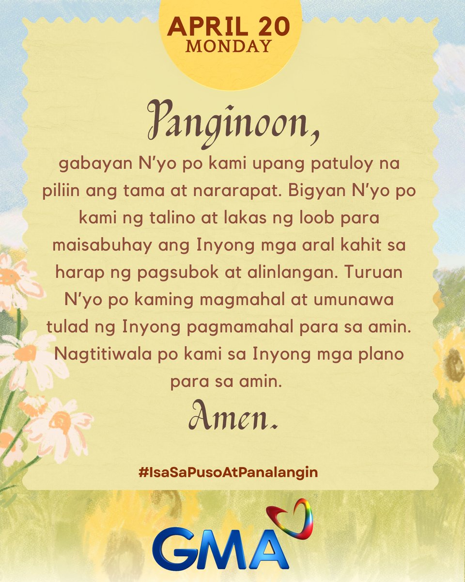 gmanetwork's tweet photo. Mga Kapuso, sabay-sabay po tayong manalangin. #OneInFaith #IsaSaPusoAtPanalangin https://t.co/XYVQcbqZwl