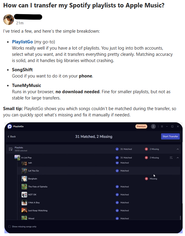 playlistgo50911's tweet photo. Q: How can I transfer my Spotify playlists to Apple Music?👇
#Usefultools #PlaylistGo #SongShift #TuneMyMusic https://t.co/IFYcicc9Gu