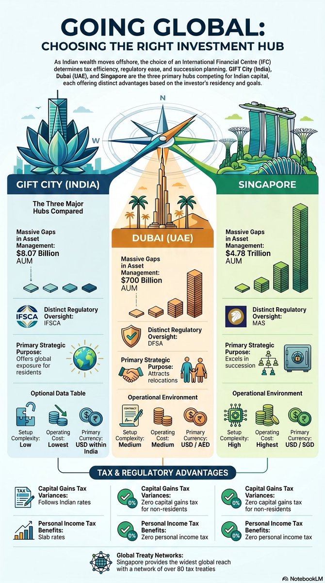 gearupyourskill's tweet photo. Taking wealth global? 🌍
🇮🇳 GIFT City = Low-cost global exposure
🇦🇪 Dubai = Tax-free relocation
🇸🇬 Singapore = Succession planning &amp; $4.78T AUM
Choose the hub that fits your vision. 💼📊 #GlobalInvesting #WealthManagement #GIFTCity #Dubai #Singapore #Finance https://t.co/6fyQr0hAHW