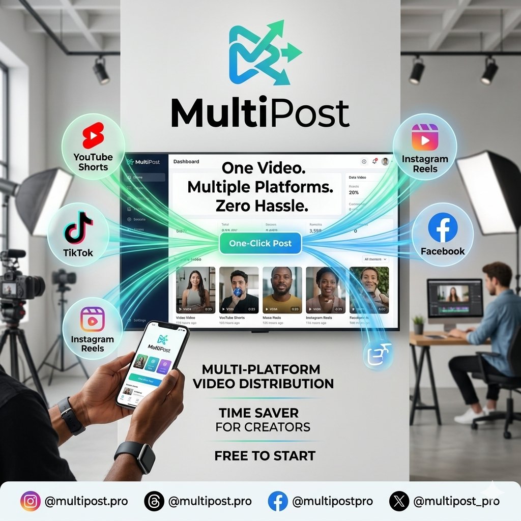MultiPost_pro's tweet photo. 🚀 Stop Wasting Time! 🚀

​Post one video to YouTube, TikTok, IG, and FB in a single click! 🎥✨

✅ Free to Start – No credit card needed!

​👉 https://t.co/MxWOUQKnGg

​Follow:
📸 IG: @multipost.pro
👤 FB: @multipostpro
🐦 X: @multipost_pro

​#MultiPost #ContentCreator #Shorts https://t.co/ledIqukkbk