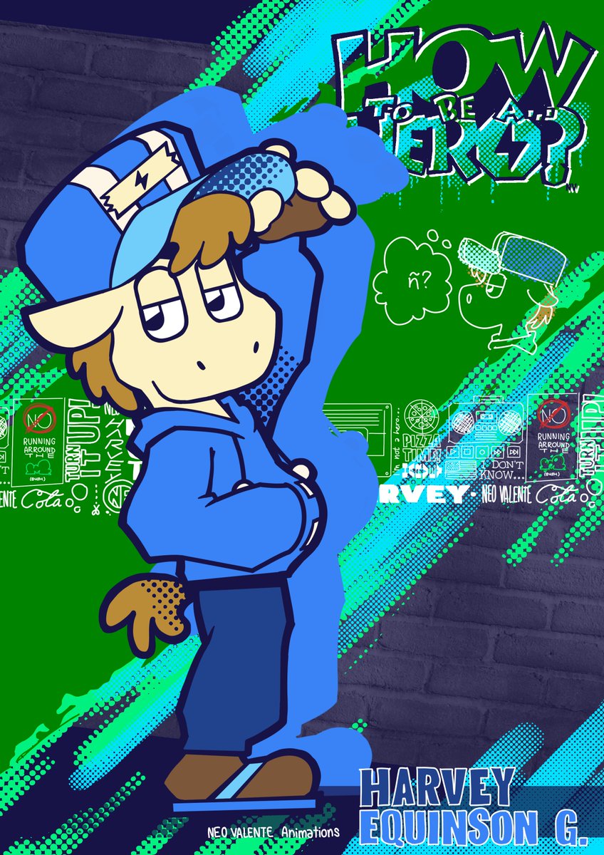 NeoValente's tweet image. HARVEY EQUINSON GREEN
Un pony sarcástico y serio (a pesar de tener solo 11 años), es el tercer miembro del grupo… (Junto a Max🦊y Nina🐭)
#artwork #animation2d #2000s #ocs #cartoon #y2k #popart