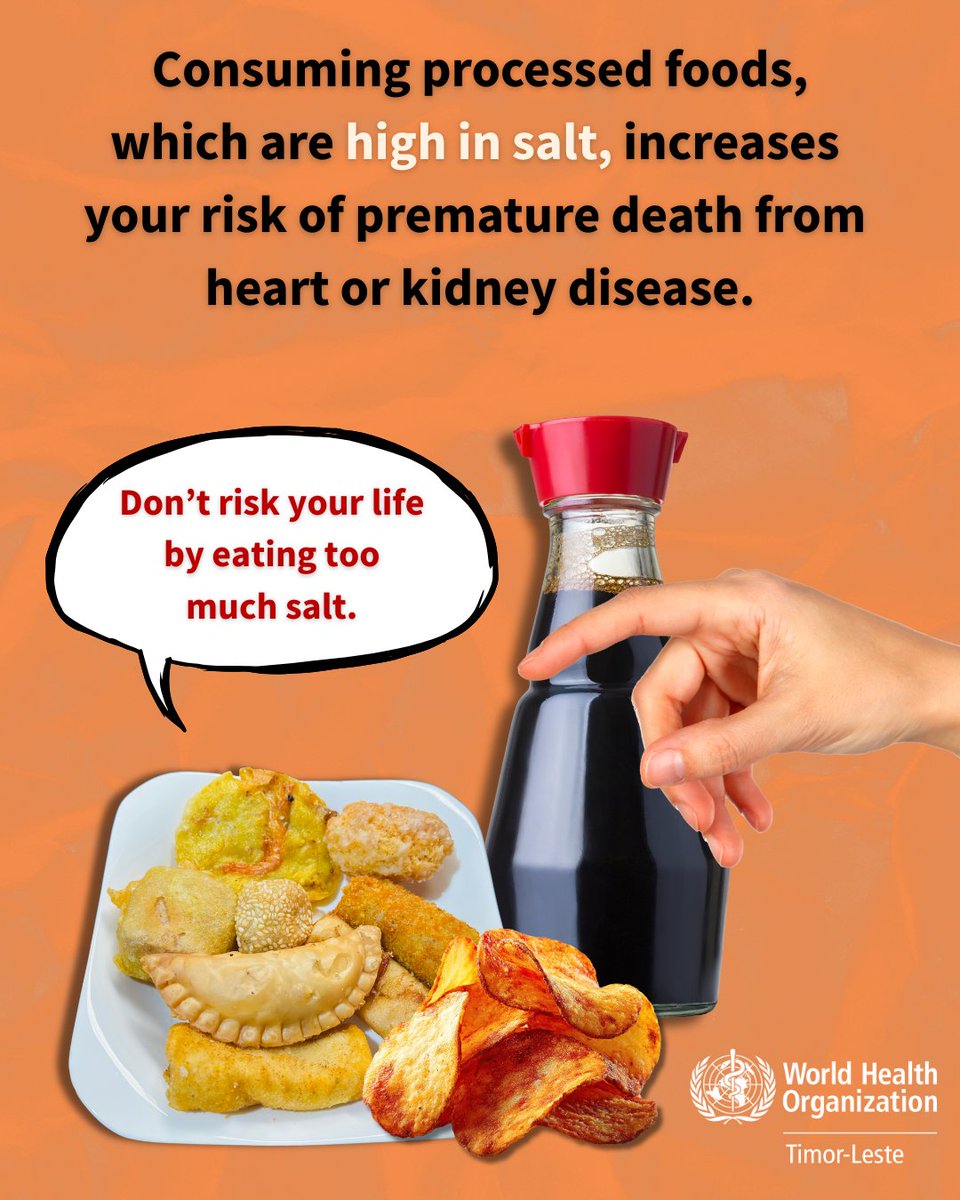 WHOTLS's tweet image. In Timor-Leste, diets high in salt from processed foods are increasing the risk of heart and kidney disease.
Small changes can save lives.
Act now: choose fresh foods, read labels, and reduce salt intake.

#choosewisely