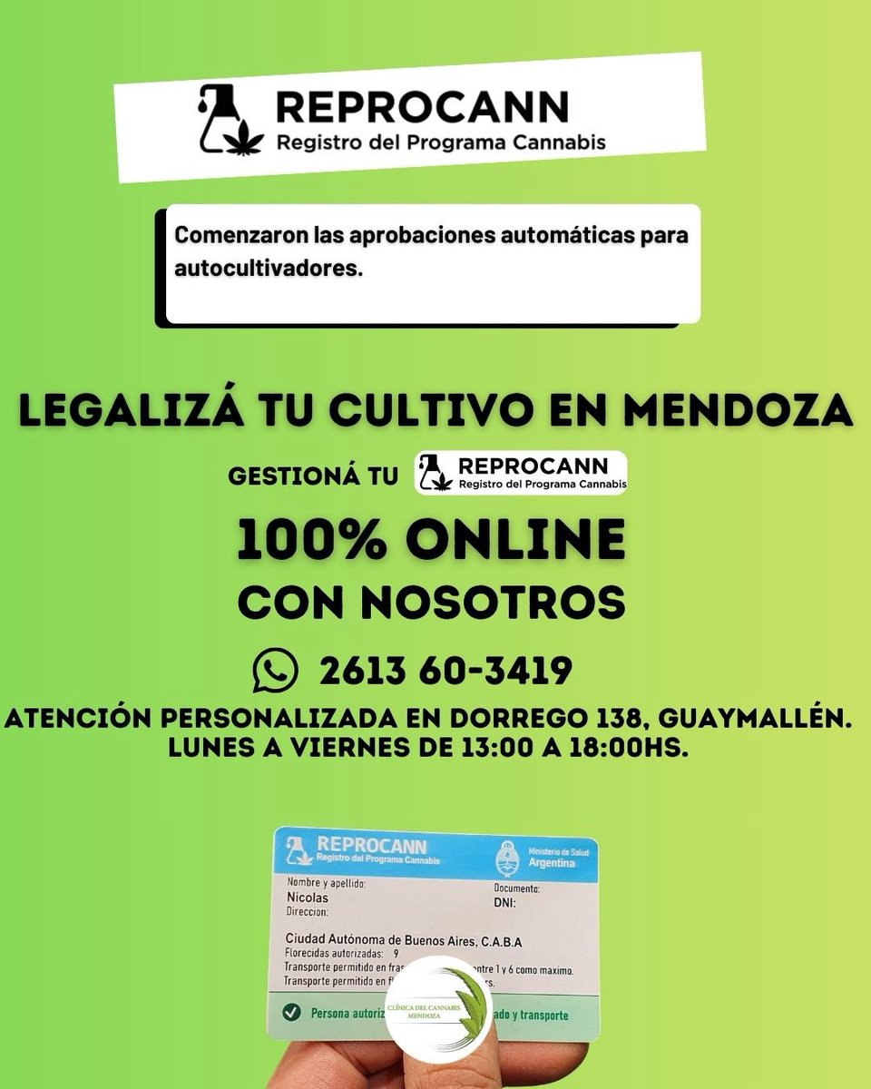 GusGranella's tweet photo. Dorrego 138 Dorrego #Reprocann de 13  a 18 hs
#online #accesoseguro #mendoza #argentina https://t.co/YXDKwZWmSn
