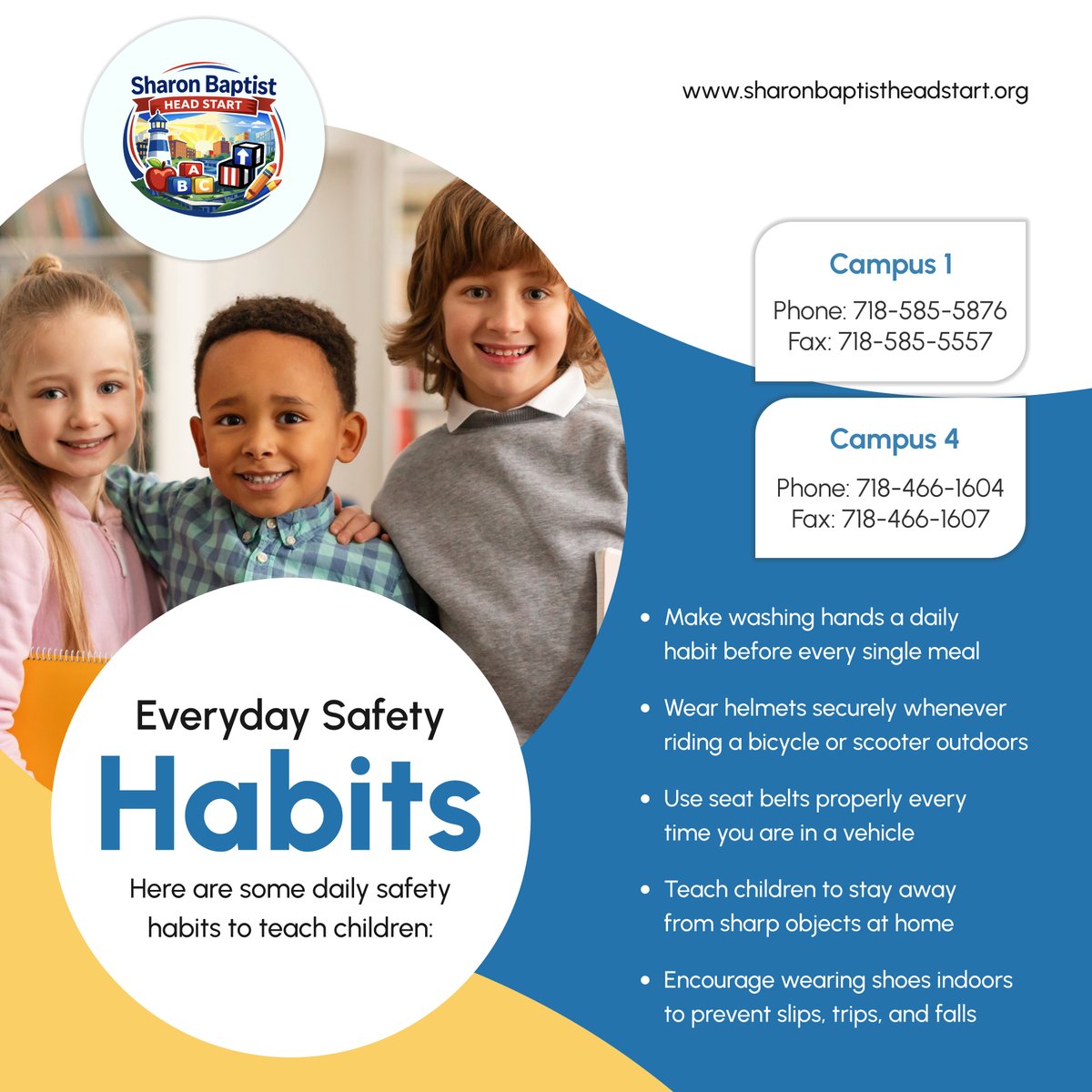 SharonBapHS's tweet image. Teaching children daily safety habits helps prevent accidents and keeps them confident 🏡🚦. Simple routines like handwashing, helmet use, seat belts, and safe play make homes and schools safer for kids every day.

#BronxNY #Childcare #ChildSafety #HealthyKids #HomeSafety