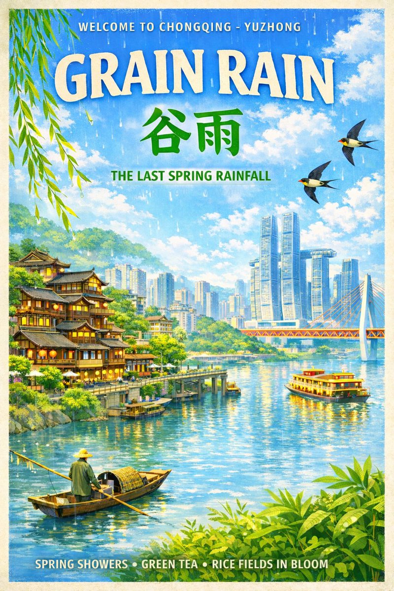 🌧️ Guyu – Grain Rain 🍵
The last solar term of spring arrives, when gentle rains nourish the earth and crops prepare to grow. It's also the perfect time for a cup of fresh spring tea.
Embrace the season of renewal and hope.
#Guyu #GrainRain #SolarTerms #SpringInChina #Chongqing