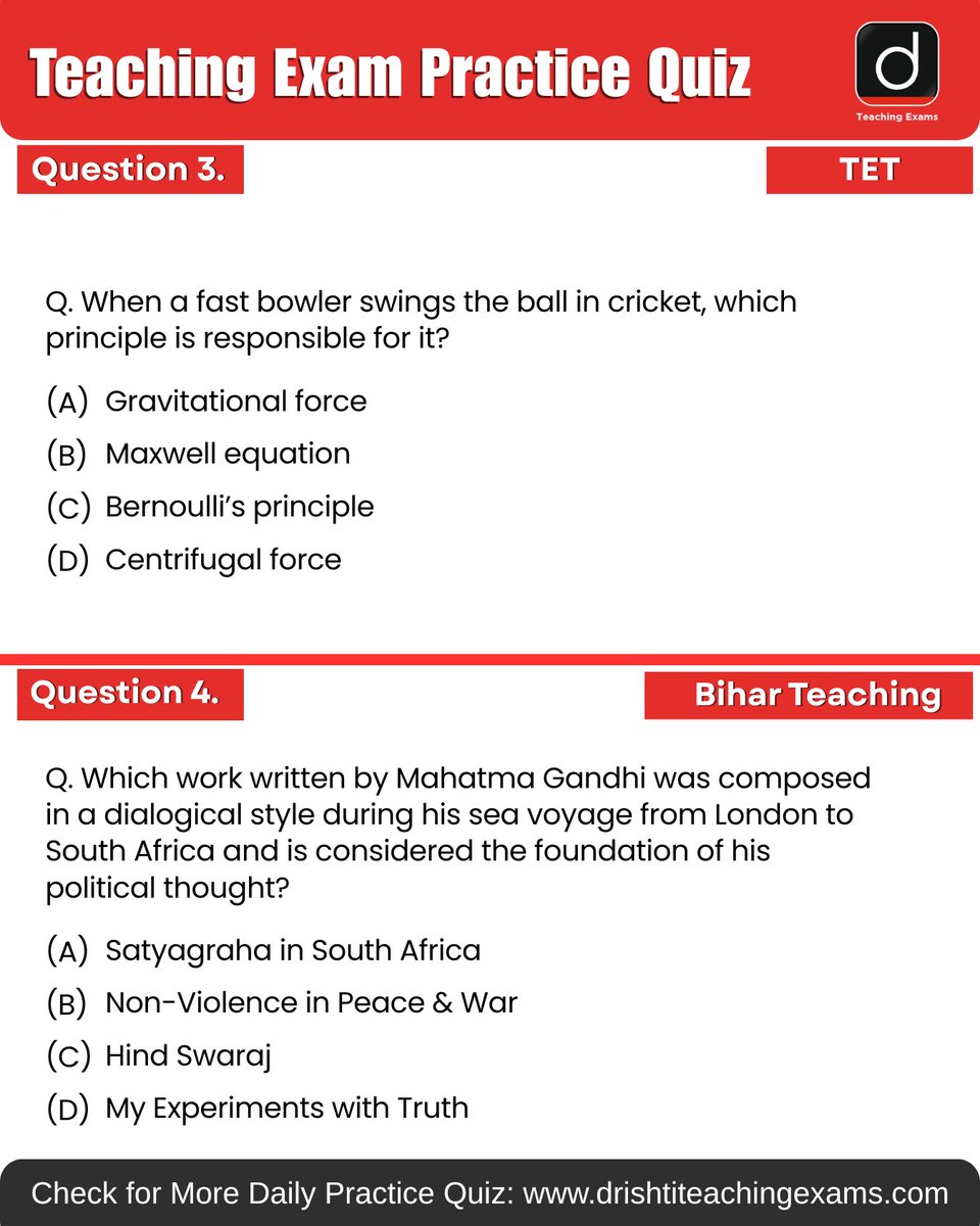 Drishtiteaching's tweet image. Today’s daily practice quiz is here 📚 Try it and check your score!

More such available on Drishti Teaching Exams Website for daily practice.

#UGC #TET #TGT #PGT #BiharTeaching #MCQ #PracticeQuiz #PYQ #TeachingMCQ #DrishtiTeachingExams