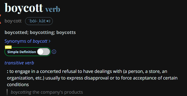 ReignARize's tweet photo. Once again, Kuroshiro, you severely lack the understanding of protesting and the reasons for it. I'm in agreement with not harassing people. However,
"I support the boycott" means nothing when you actively tell your fans to do the opposite.

(From Websters Dictionary)+ https://t.co/RxpGPMWNvg