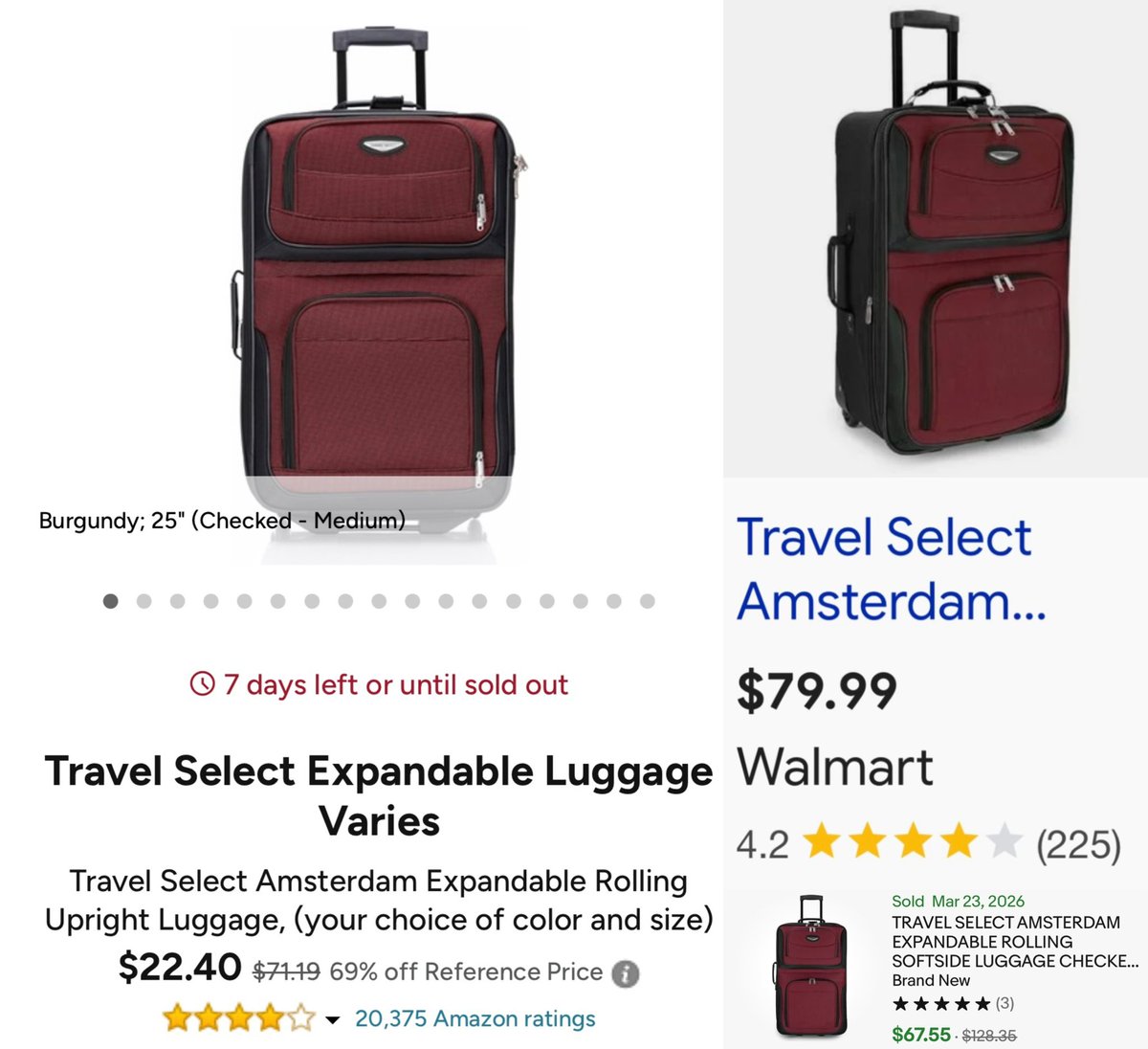 GlitchedDeals's tweet photo. 69% OFF EXPANDABLE ROLLING LUGGAGE

Price dropped on this Travel Select luggage to $22 at Woot

Same 25” luggage is listed for $80 at stores like Walmart

Free shipping for Amazon Prime members

https://t.co/KVXtDxfzjU #ad https://t.co/VXCwrFwjyP