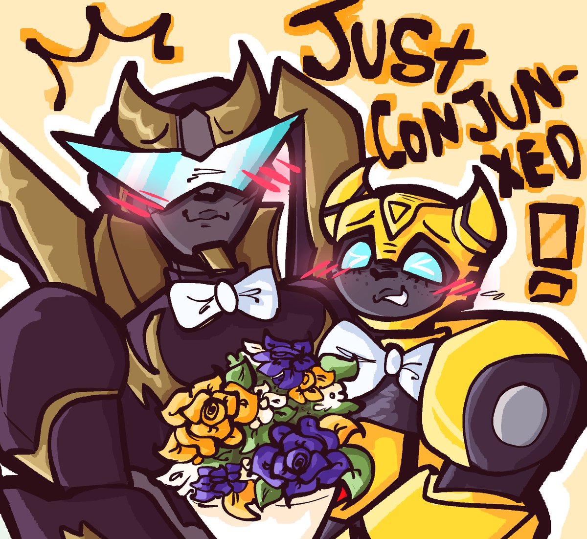 kaiokincaid11's tweet image. Drew them getting married cuz they got married on my Tomodachi Island 💛 

#prowlbee #tfa #macaddams