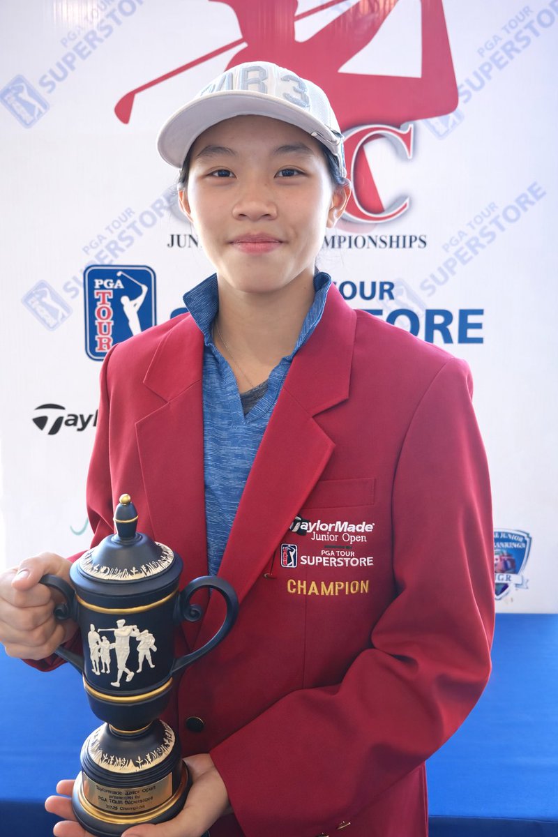 JuniorGolfChamp's tweet photo. Congratulations to Jillian Chu from Frisco, TX, on capturing the Girls 13-14 title at the @TaylorMadeGolf Junior Open presented by @PGATSS earning her 3rd straight Red Jacket!

Players faced freezing temperatures, rain, and winds above 30mph for one of the toughest tests! #tmjo26 https://t.co/FEbeYIleZ7