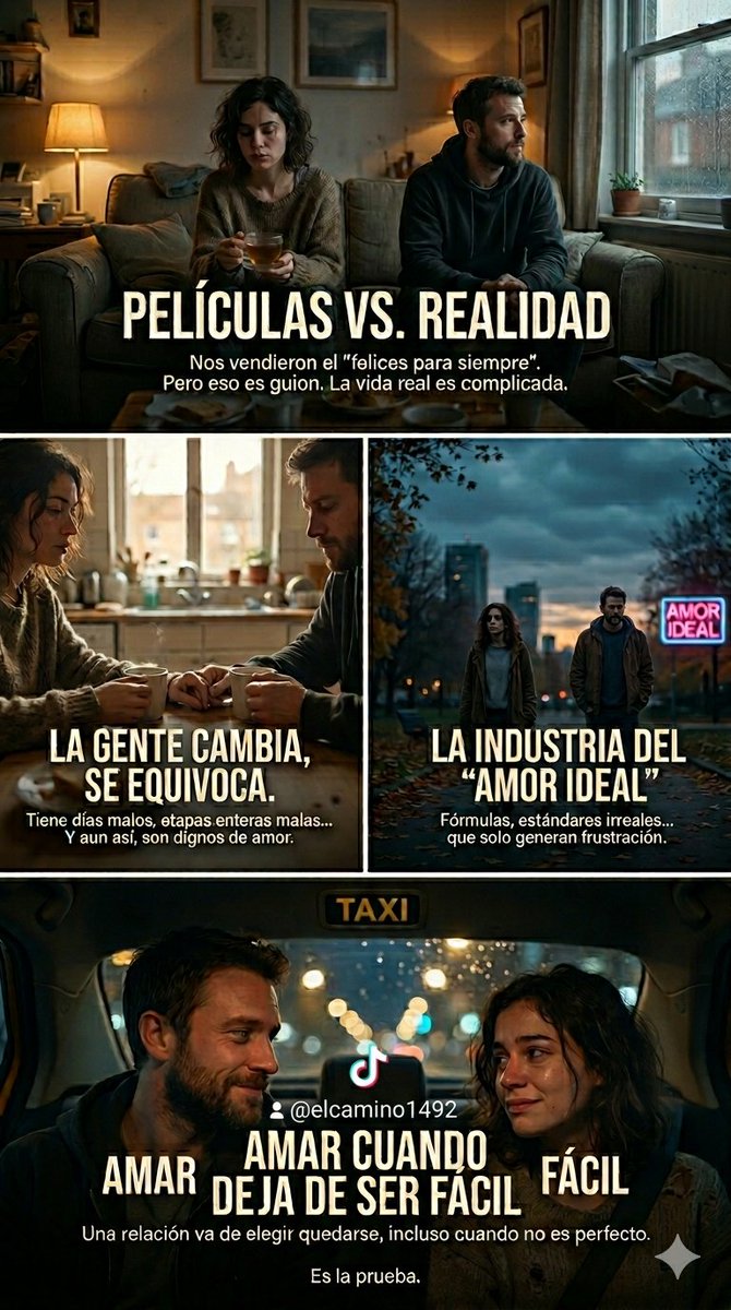 ElCamino2036's tweet image. Hemos crecido viendo películas donde todo acaba bien. La pareja perfecta, sin fallos, sin crisis, sin desgaste. El famoso “felices para siempre”.

#amor #pareja #vidareal #felices #amorideal #utopia