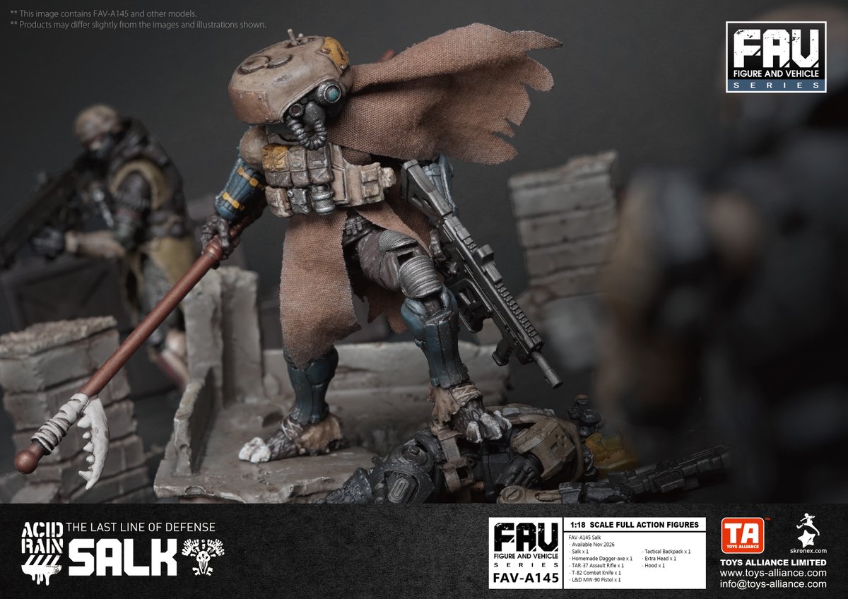 AllianceToys's tweet photo. Toy Alliance New Product  
Figures And Vehicles 
 
FAV-A145 Salk
Release Date:END OF NOV 2026 
Scale:3.75inch 1/18
  
FAV-A145 索客 
發售日期:2026年11月底
比例 : 3.75吋 1/18

#ToysAlliance #TA #PIA #AcidRainWORLD #ARW #AcidRain #FAV #A145 #Salk #索客 https://t.co/6rtszynhSD