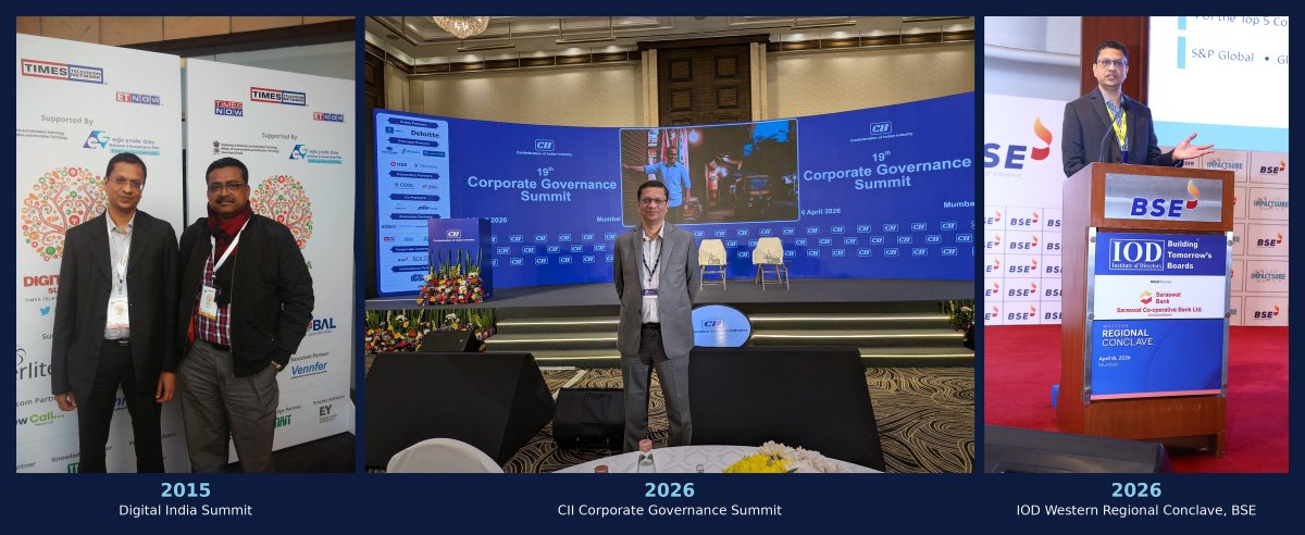 BitscoreIN's tweet photo. Eleven years. One continuous thread.

📍 4 March 2015 — Digital India Summit, New Delhi: An observer, trying to understand where India's digital future was headed.

📍 6 April 2026 — @Confederation of Indian Industry  19th Corporate Governance Summit, Mumbai: Engaging with India Inc's boardrooms on the next frontier of governance — cyber risk.

📍 18 April 2026 — @Institute of Directors (IOD), India in MUMBAI , BSE Mumbai: Representing Bitscore Cybertech as Official CyberSecurity Rating Partner, addressing directors on why cybersecurity ratings belong on every board agenda.

Somewhere between these frames, a thesis took shape: India's BFSI and critical infrastructure sectors need a transparent, objective, continuous measure of cyber risk — the cybersecurity equivalent of a CIBIL score. That thesis became Bitscore and the conversations we are now privileged to lead with regulators, CISOs, and boards.

Grateful to everyone who has been part of this journey — and looking forward to what the next chapter brings.