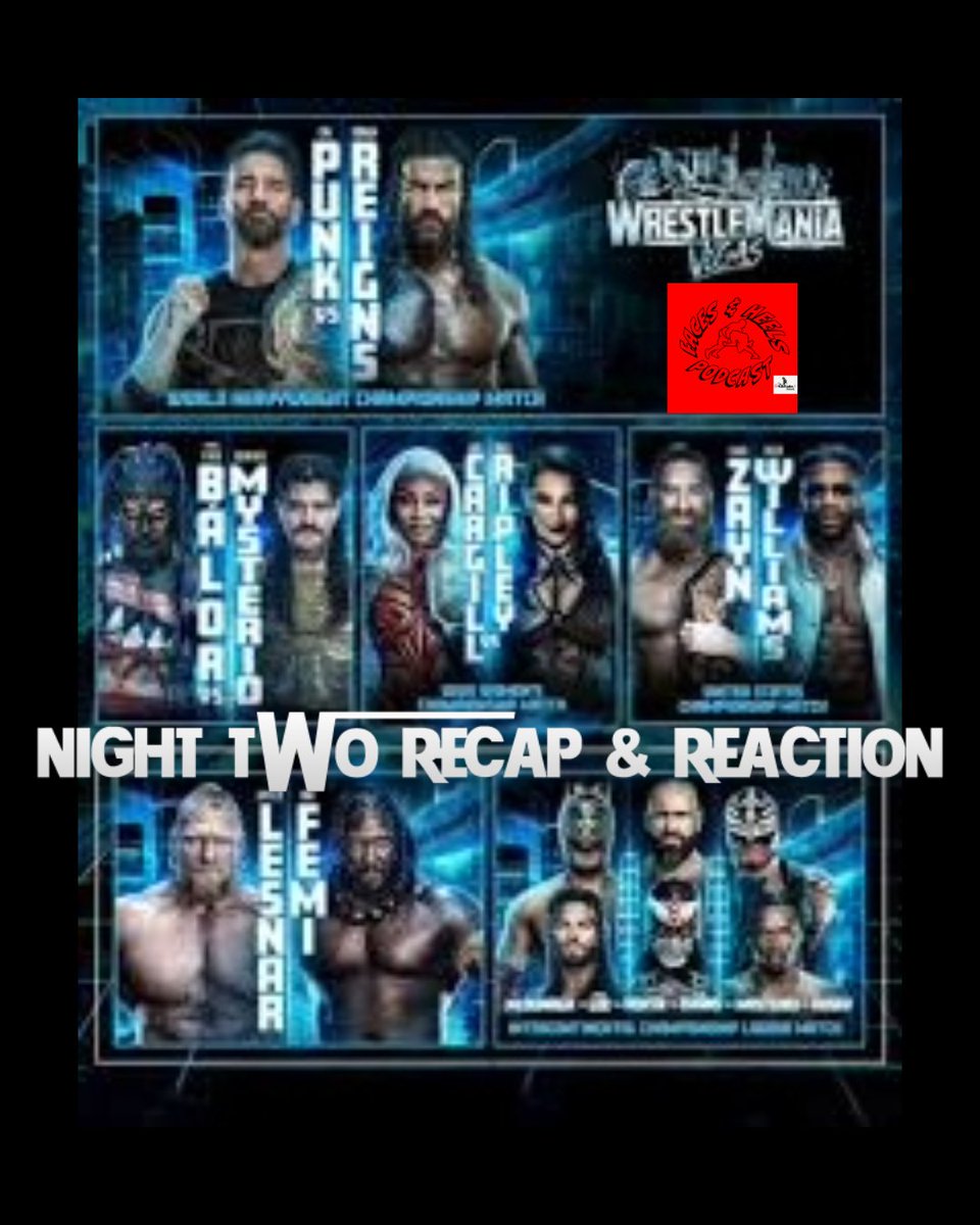 🚨NEW PODCAST EPISODE🚨

WrestleMania Vegas Night Two Recap &amp; Reaction

The Night 2 main event pits world heavyweight champion CM Punk against Royal Rumble winner Roman Reigns. Reigns is looking to climb back to being a champion, having previously been champion for 1,316 days.