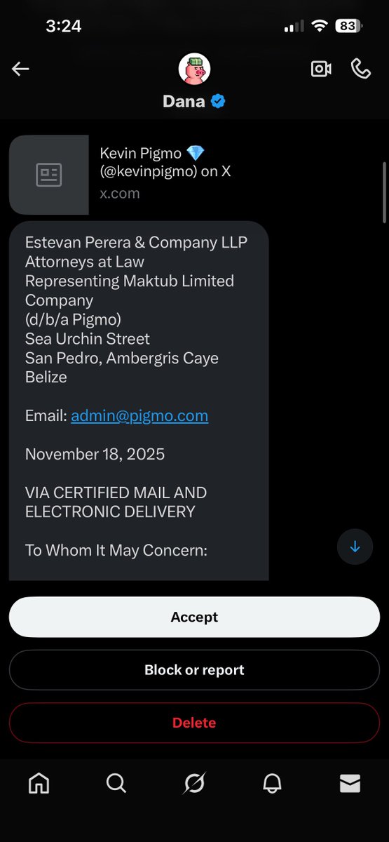 kevinpigmo's tweet photo. Cease and desist from Dana https://t.co/qCSh2e4vAv