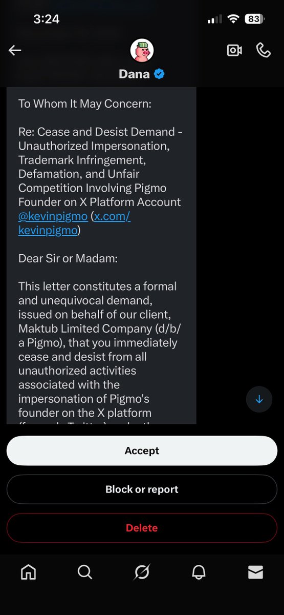 kevinpigmo's tweet photo. Cease and desist from Dana https://t.co/qCSh2e4vAv