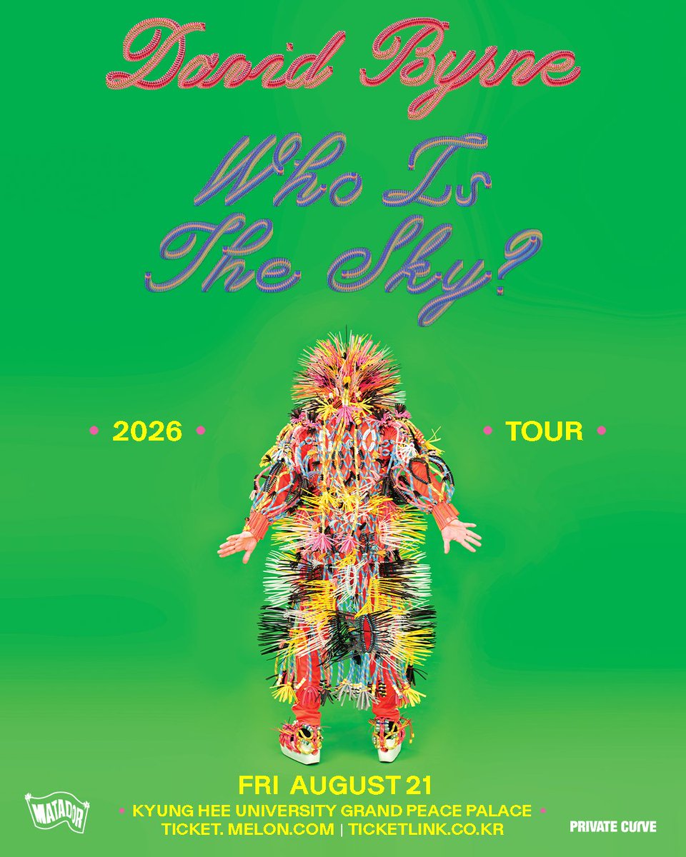데이비드 번 첫 단독 내한공연
<David Byrne Who Is The Sky? Tour>

전설적인 밴드 '토킹 헤즈(Talking Heads)'의 리더
데이비드 번(David Byrne),

데뷔 후 50여 년 만의 첫 내한공연
8월 21일 경희대학교 평화의전당 개최!

▶공연일시 : 2026년 8월 21일(금) 오후 8시
▶공연장소 : 경희대학교