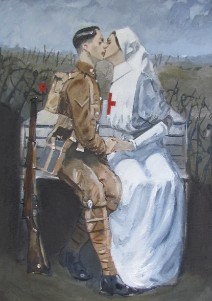 NJanagill's tweet image. First / Last Kiss Poperinghe 1917
Søren of Ypres print: ww1 interest
&amp;gt;Beautiful poignant signed limited edition ww1 print direct from the Artist!
&amp;gt;From a British artist who has exhibited at the Royal Academy  in London!
#ww1 #ypres  #sacrifice  #love passchendaeleprints.com/product/first-…