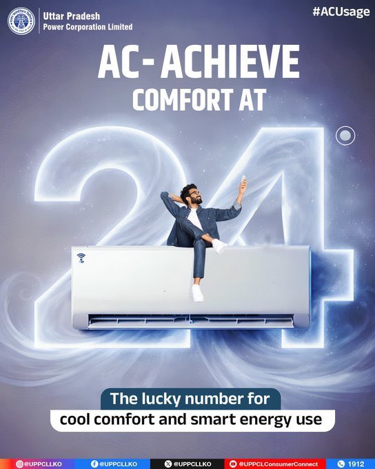 puvvnldeoria's tweet image. Enjoy perfect cooling without overloading your system. Maintaining your AC at 24°C ensures efficient performance, reduced power consumption, and a longer appliance life. 

#UPPCL #PuVVNL #EnergyEfficiency @aksharmaBharat @EMofficeUP @ChairmanUppcl
@CMOfficeUP @PuVVNLHQ