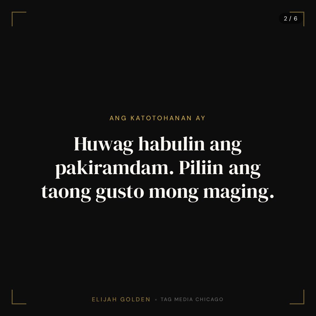 1elijahgolden's tweet photo. Hindi ka nangangailangan ng mas maraming motibasyon. Kailangan mo ng mas malinaw na pagkakakilanlan. Huwag habulin ang pakiramdam. Piliin ang taong gusto mong maging.
Ipadala ito sa isang taong kailangan marinig ito ngayon
#MindsetTagalog #pinoyquotes #PinoyMotivation #filipino https://t.co/cnZn9cP50j