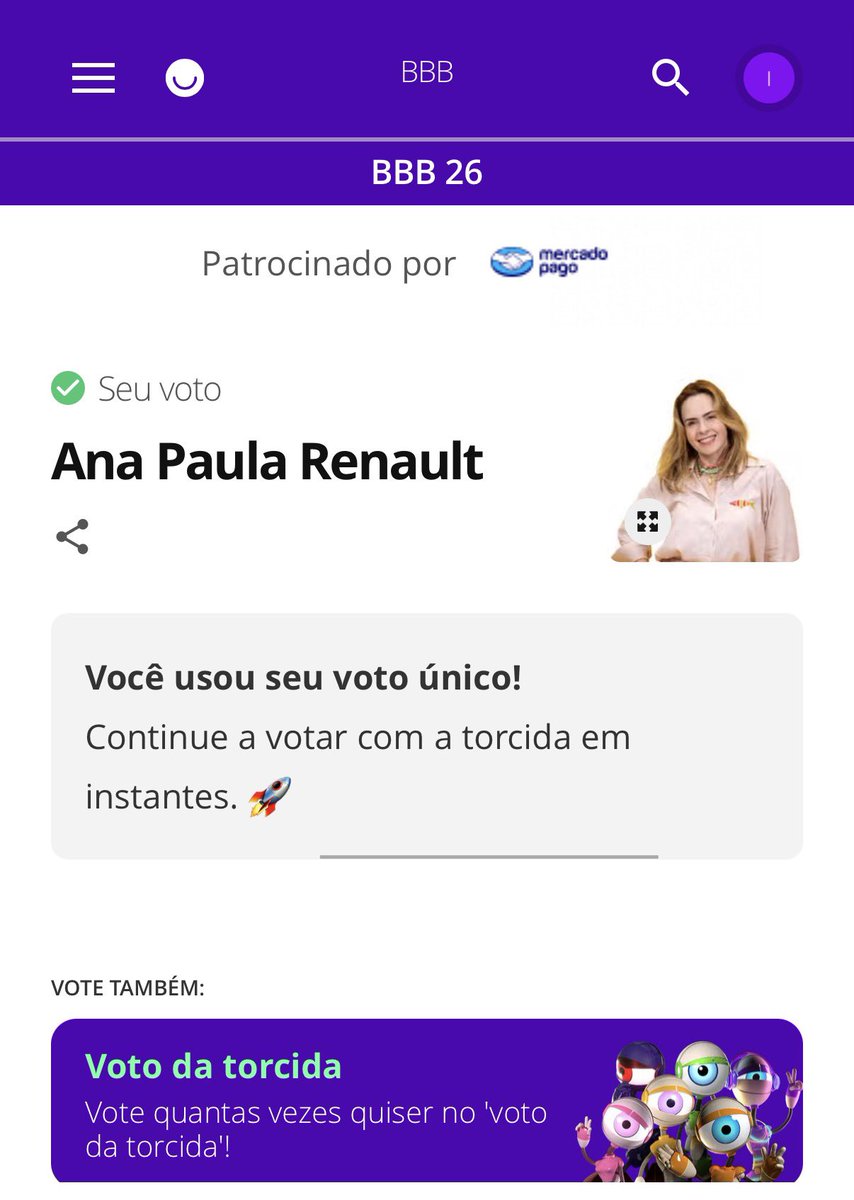 Voto mais fácil da edição!
#AnaPaulaCampeã #BBB #BBB26