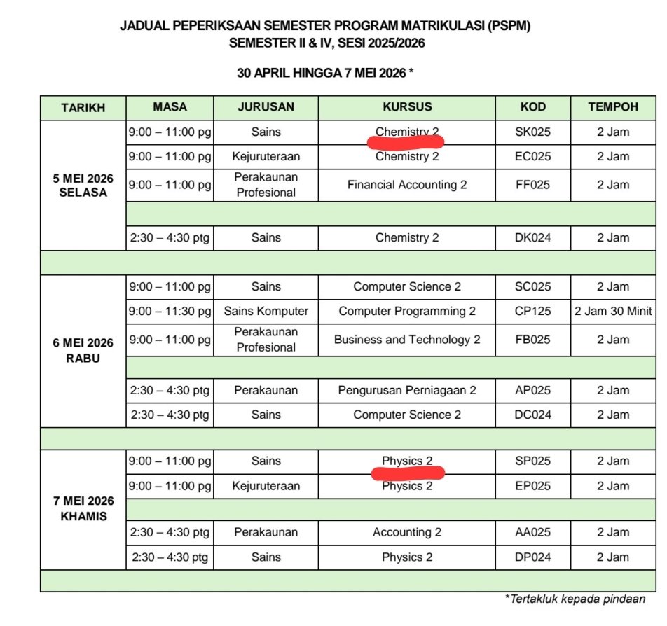 HarisCountrys's tweet photo. I need to lock in for the last PSPM exams for Semester 4. I honestly can't believe my 2 years here are almost up. https://t.co/IGL48YVXWl