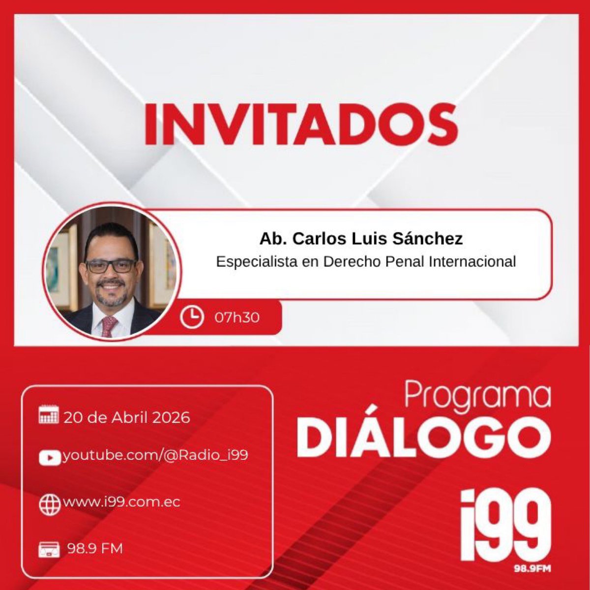 clsanchezg's tweet photo. 📆 Lunes 20 de abril
⏰ 07:30

Tema: anuncio de acciones penales de Gustavo Petro contra Daniel Noboa. 

Los invito a sintonizar y compartirnos sus inquietudes. https://t.co/nnGWlRECmp