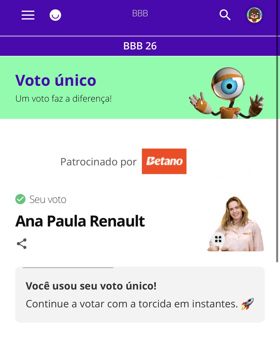 anabota's tweet photo. E o meu já tá feito!! Aguenta firme Ana.. esse BBB é seu. #BBB26 #AnaPaulaCampeã https://t.co/XuXokzcBok