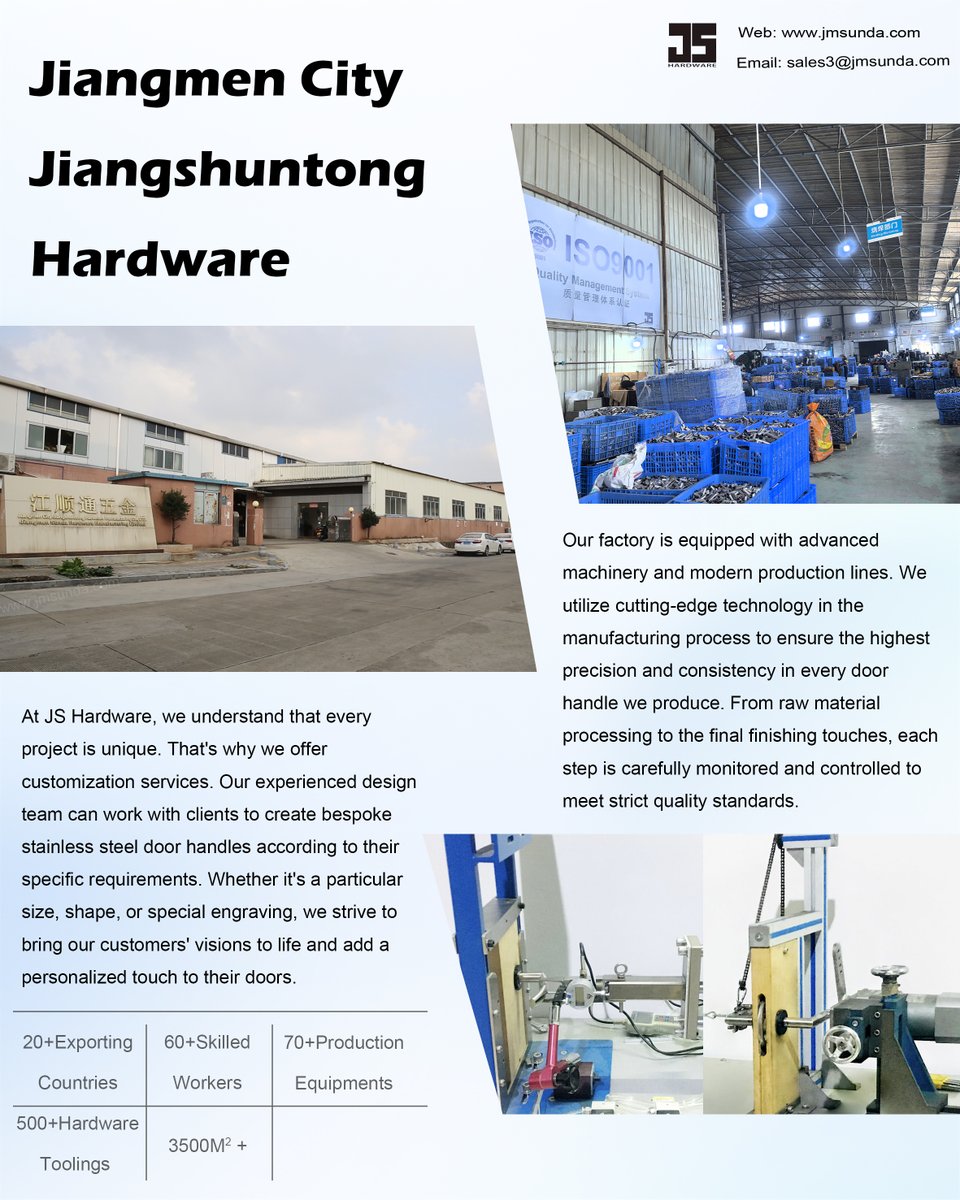 Carriefong168's tweet image. ISO9001 + 70+ equipment + 500+ tooling = consistent stainless steel hardware supply.
sales3@jmsunda.com | jmsunda.com
#ISO9001 #DoorHardware #StainlessSteel #OEM #B2B #FactoryDirect #QualityControl #Tooling #ProjectSupply #ExportManufacturer #ArchitecturalHardware