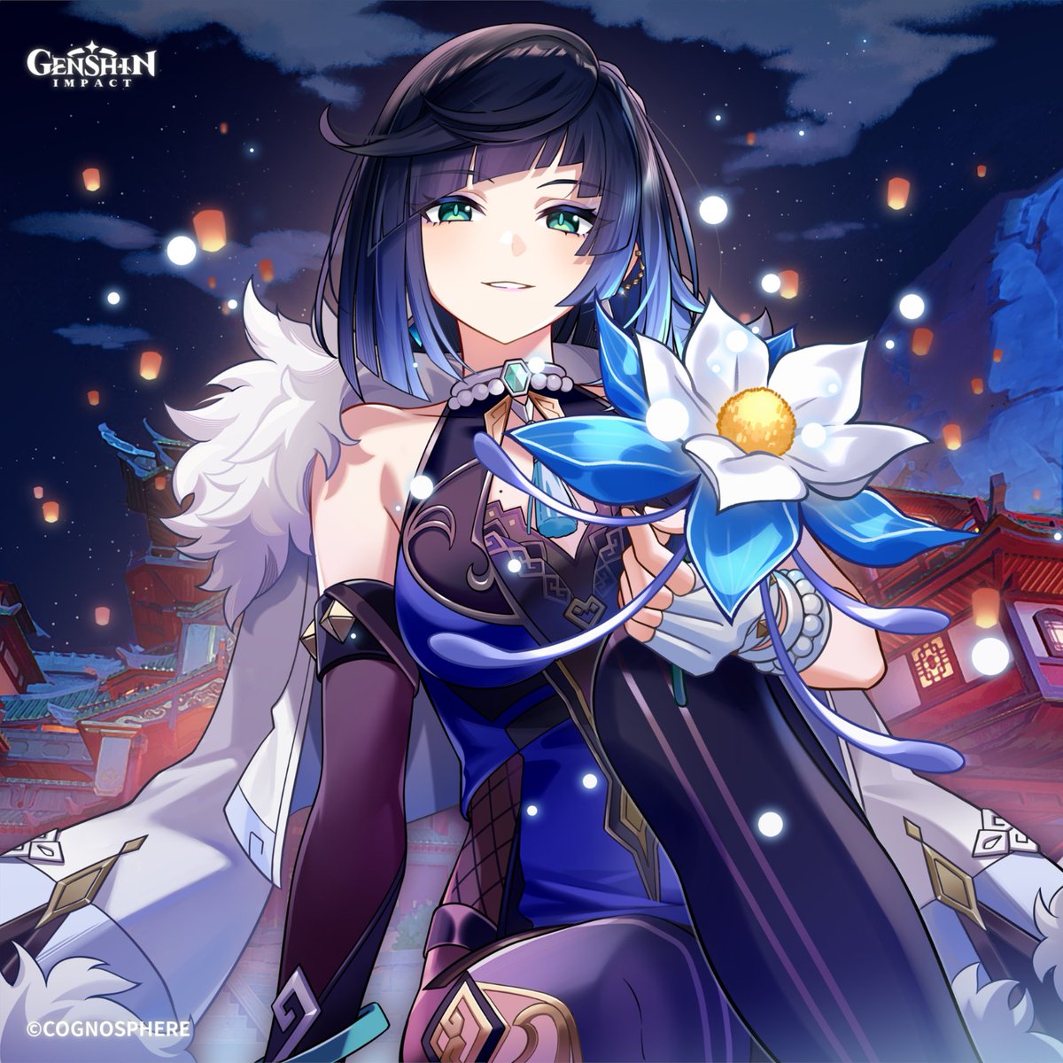 #GenshinImpact #HBD #Yelan
¡Feliz cumpleaños, Yelan!

Ya estaba pensando que, después de todos tus viajes, te habías olvidado casi por completo de mí.
Pero parece que todavía cuentas con esta "informante" tuya.
De camino aquí, me topé por casualidad con este lirio de cristal.