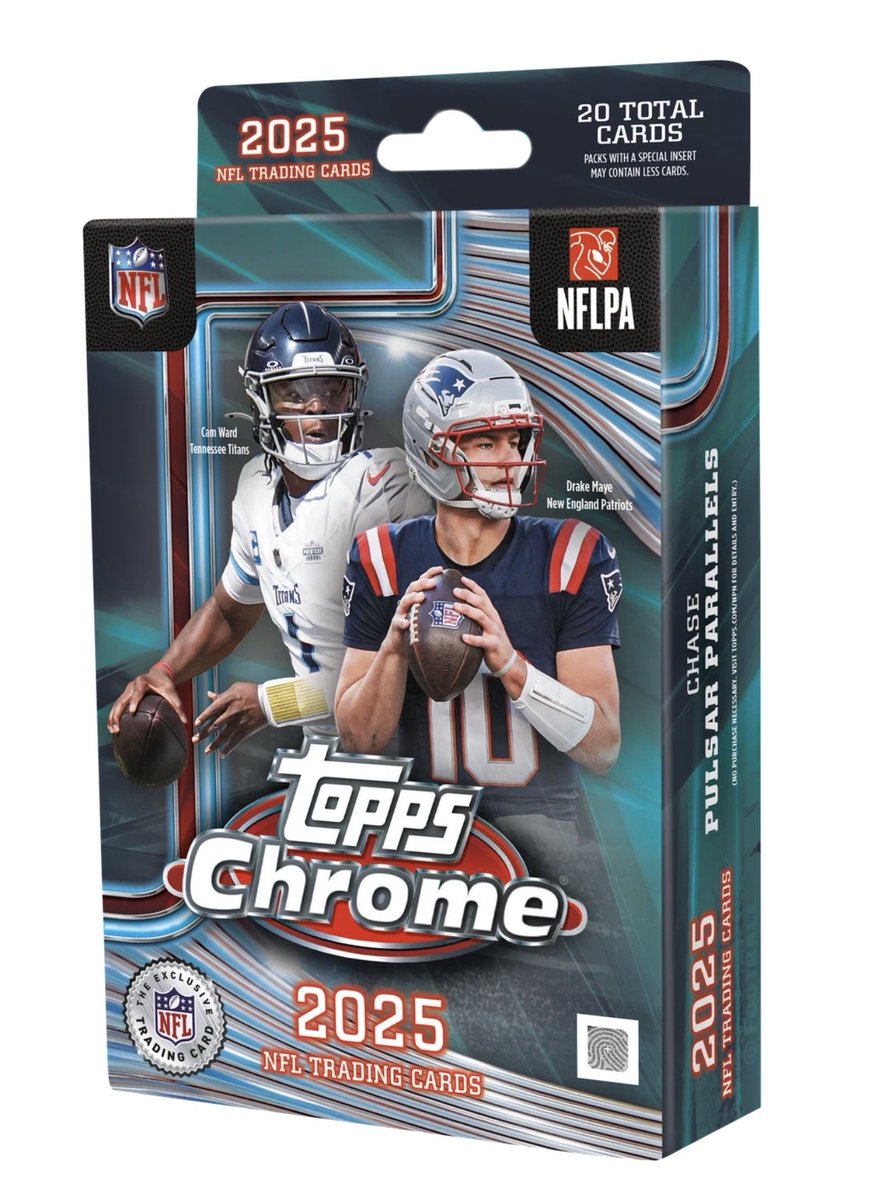TresorSports's tweet image. 2025 #ToppsChrome #NFL #Football Hanger Boxes are still available!

$39 + Shipping!

CALL ☎️ TEXT or DM 📩

20 Cards/Box!
Exclusive Pulsar #Refractor Parallels!

Look for top #Rookie &amp;amp; #Autographs plus #Inserts &amp;amp; #SSP’s that command top $!

#FootballCards #thehobby #SportsCards