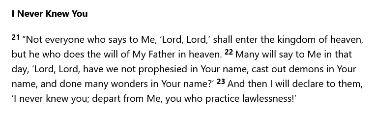 lilo623's tweet image. Religion doesn't cut it with God.

Matthew 7: 21-23
#Jesus