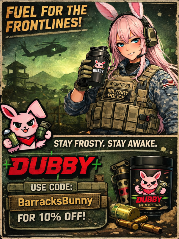 AydenP29's tweet photo. ⚠️ KIT ISSUE UPDATE ⚠️
Running on caffeine and poor life choices—now slightly more optimised.
I’ve officially partnered with Dubby—now part of the standard kit for long patrols, late nights, and zero sleep.

It’s a zero-sugar energy drink mix that keeps you switched on without the crash.

Issued to all personnel effective immediately:
👉 Code BarracksBunny = 10% off

Stay alert. Stay operational. Don’t fall asleep on watch