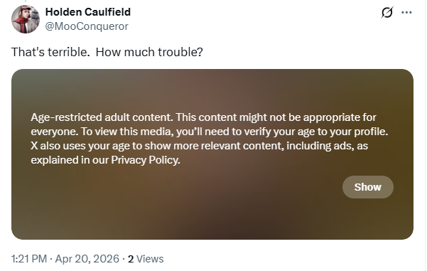 MCLove2024's tweet image. You probably should clean up your posts. @esafetyoffice is worried that they would damage someone under 16.  #auspol  #springst