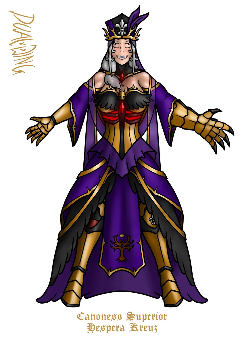 Max_DualWing's tweet photo. @Techpreist_Trix This is mine, Canoness Superior Hespera Kreuz, Founder of the Order of the Gilded Orchard, Daughter of Saint Morticia and High Queen of Knight House Ladon.

Holder of many hats. https://t.co/7xAOjMQnmr