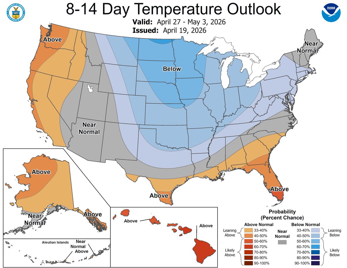 BrianGotter's tweet image. We have a few mild days this week, but the overall trend for the rest of the month is below normal temperatures.  Typical Spring with a summer tease and then it gets chilly. 

The good news is that the weather pattern calms down for us and shifts south.
#Wisconsin #cooler