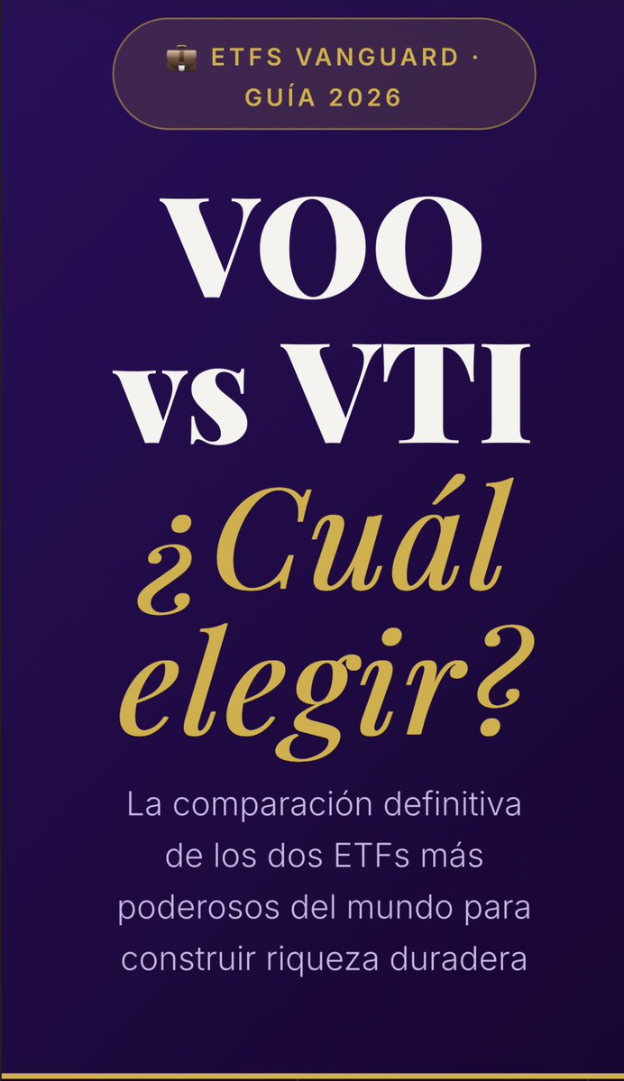 zipsury's tweet image. 💰 ¿VOO o VTI? La pregunta del millón en 2026.

Ambos cobran solo 0,03% · correlación 0,99
Pero hay diferencias que valen MILES de dólares a largo plazo.

Lee la guía completa aquí 👇
masymejorlife.blogspot.com/2026/04/voo-vs…

#VOO #VTI #ETFs #InversiónPasiva #LibertadFinanciera