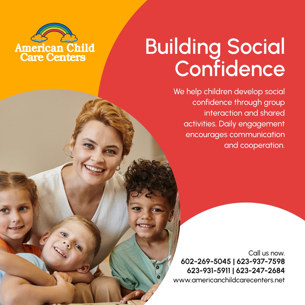 care_cente99355's tweet image. Confidence grows when children interact and build relationships with others. 🌟 Social experiences help develop communication and adaptability. 🌟 

Visit: americanchildcarecenters.net

#Arizona #ChildCare #SocialConfidence #ChildInteraction #FriendshipSkills