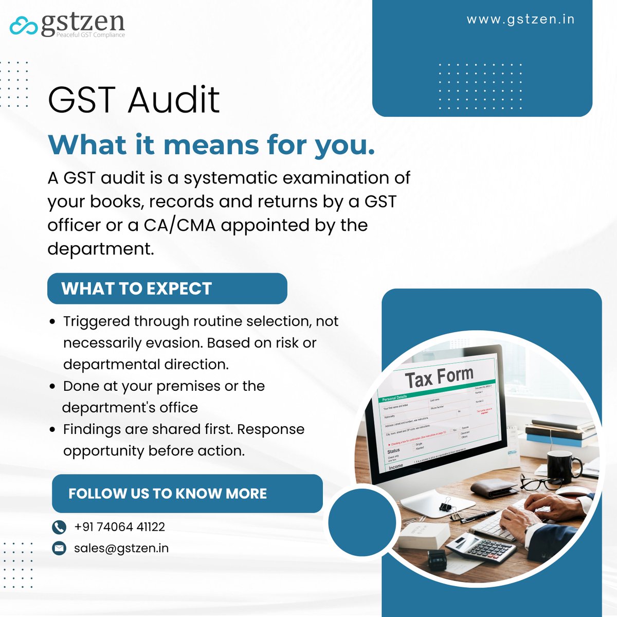 GSTZen's tweet image. Do you know what a GST audit really means for your business?
It’s not always about suspicion, being prepared makes all the difference.

#GST #GSTIndia #GSTAudit #GSTCompliance #TaxCompliance #IndirectTax #BusinessIndia #FinanceIndia #Compliance #TaxAudit #GSTUpdates #CA