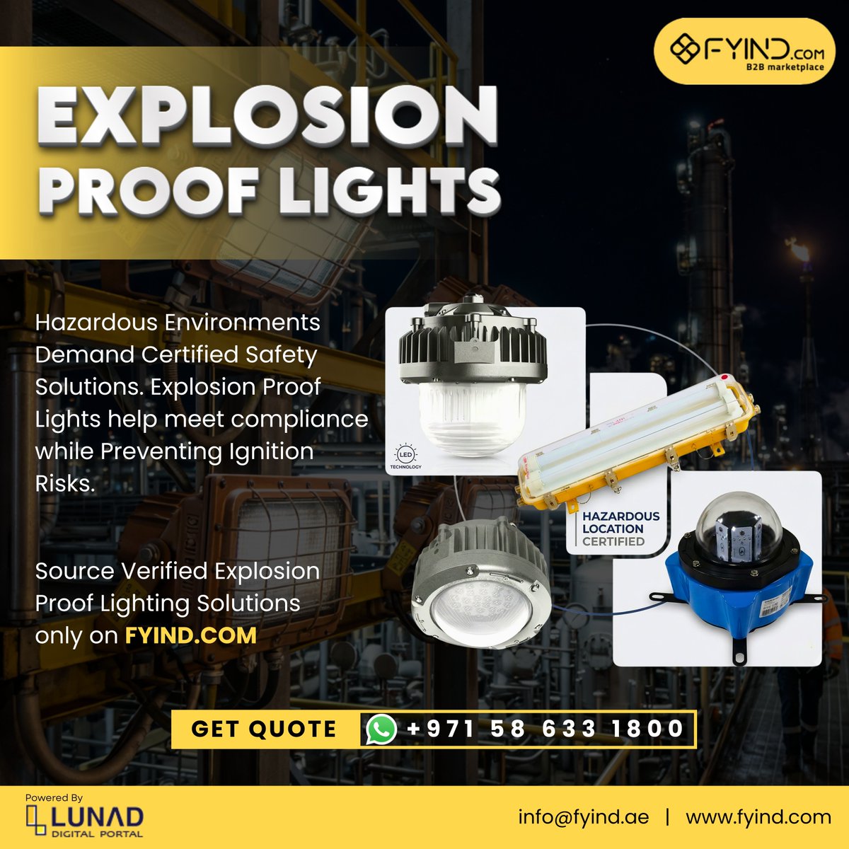 FYIND_COM's tweet image. Safety isn’t optional in hazardous zones ⚠️

📩 Source the best Explosion Proof Lights in the UAE from verified suppliers on FYIND - fyind.com/uae/en/lights-…

.

#ExplosionProofLights #IndustrialSafety #OilAndGasUAE #Lighting #Fyind