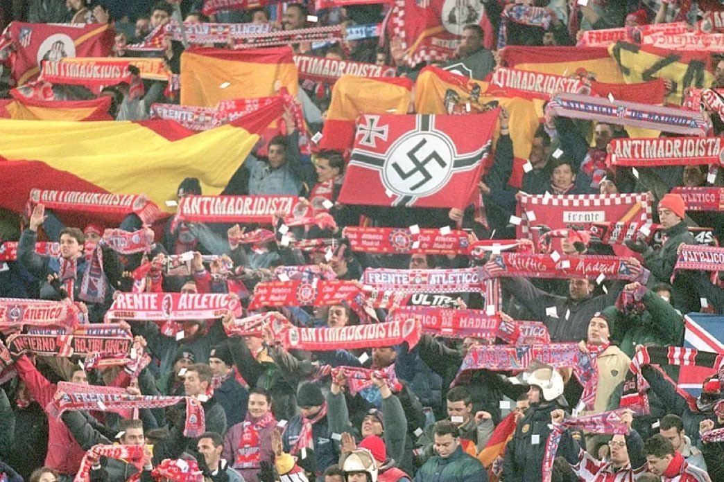 EretzIsrael's tweet image. 🚨 Spain: Neo-Nazi symbols were seen in the Atletico Madrid crowd during the Copa del Rey final against Real Sociedad. @LaLiga @Tebasjavier #Antisemitism