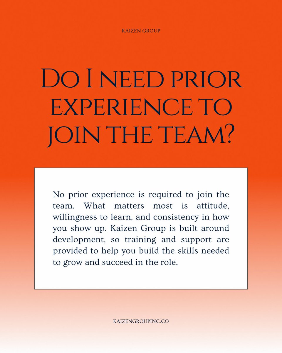 kaizengrouppa's tweet image. We get this question often, and the answer is simple—no prior experience is required to join Kaizen Group. What matters most is how you show up, your willingness to learn, and the consistency you bring each day. 👏
-
#salescareers #training #development