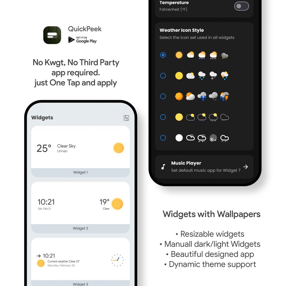 🚀 QuickPeek – Now on Play Store

No KWGT. No third-party apps.
Just One Tap and Apply.

All your essentials in one widget:
⛅ Weather • 🎵 Music • 📅 Calendar • 👟 Steps • ⏰ Alarm

12 widgets, Customizable and battery optimized.

10 code giveaway: follow me, like, repost