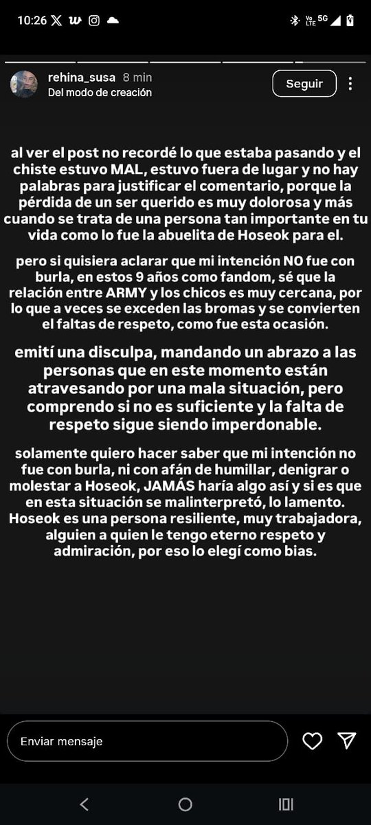 QUE TAN MIERDA TIENES QUE SER PARA "BROMEAR" CON EL DOLOR DE LA PERSONA QUE DICES SER TU BIAS, SER FAN POR 9 AÑOS, Y PARA LUEGO "DISCULPARTE" PORQUE SABES QUE TE DIJERON QUE LA CAGASTE ? UNA REALIDAD PARA LA PENDEJA DEJARE SU INSTAGRAM APRENDAN A RESPETAR EL ESPACIO DE LOS CHICOS