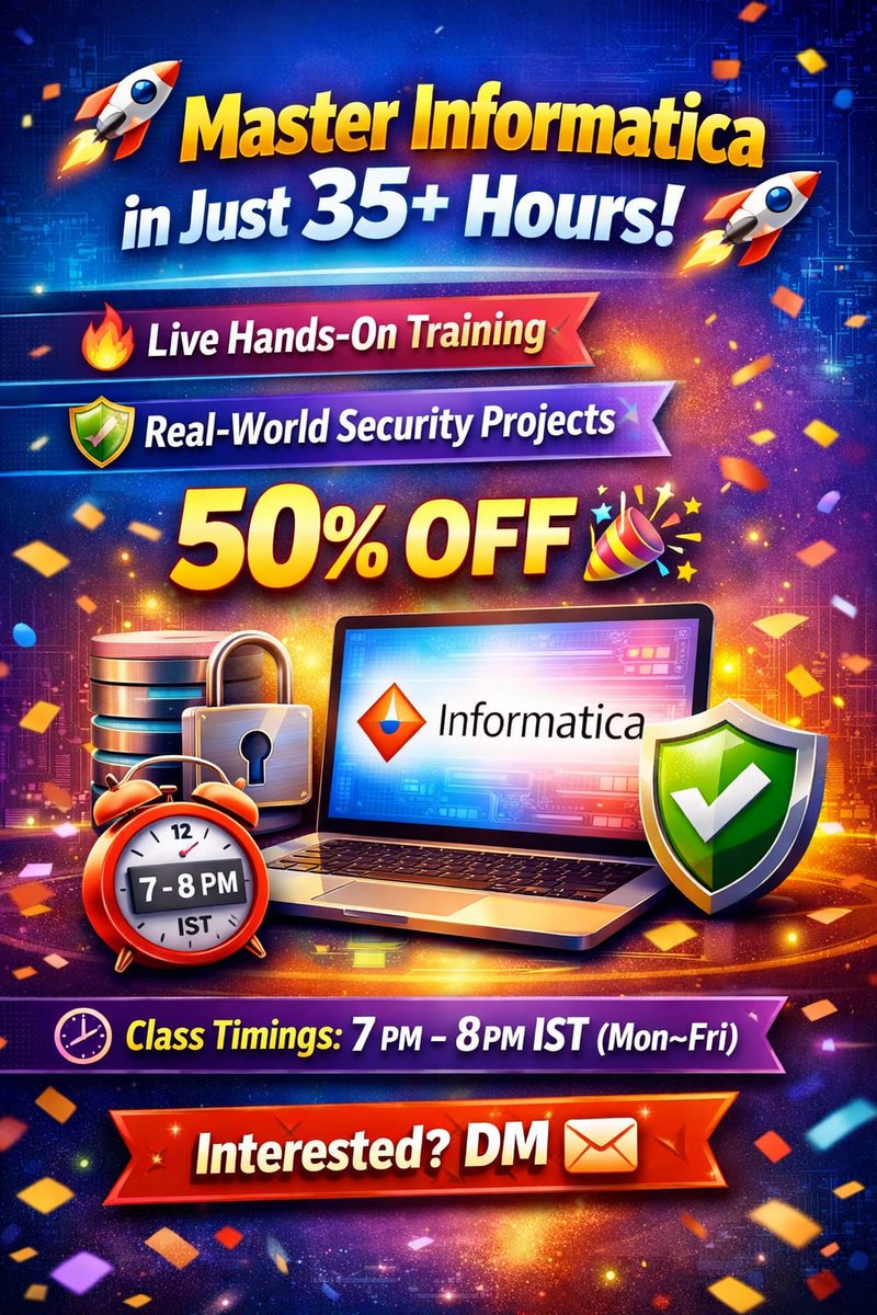 allprotrainings's tweet image. "🚀 Master Informatica in 35+ hours! 🔥 Live training, real-time ETL projects, and expert guidance. 50% OFF! 📝 Enquire now: forms.gle/DokcVP515zDP3u… #Informatica #ETL #DataEngineering"