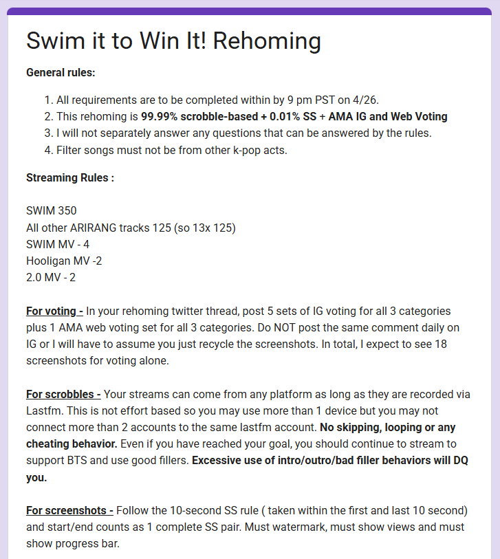 permylastemail7's tweet image. Global Swim It to Win It Rehoming

⏲️Ends at 9 pm PST Sunday, April 26th 
✍️Fill in Form: forms.gle/F28yXd2Jo81AaF…
🎁Like Crazy CD, ARMY membership Kit, Jewel Case CD combo, ARIRANG, JITB WV and other options in form.
🧑‍🤝‍🧑7 winners.
🎯ARIRANG and AMA PUSH. You should be streaming