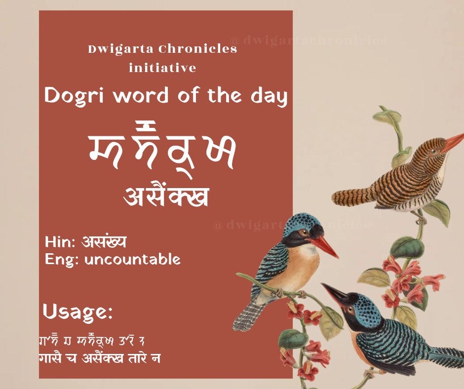 dwigartaa's tweet photo. Today's word: 𑠀𑠩𑠴𑠷𑠊𑠹𑠋 • असैंक्ख✨️

#DogriWordOftheDay https://t.co/DIMOdJbT4q