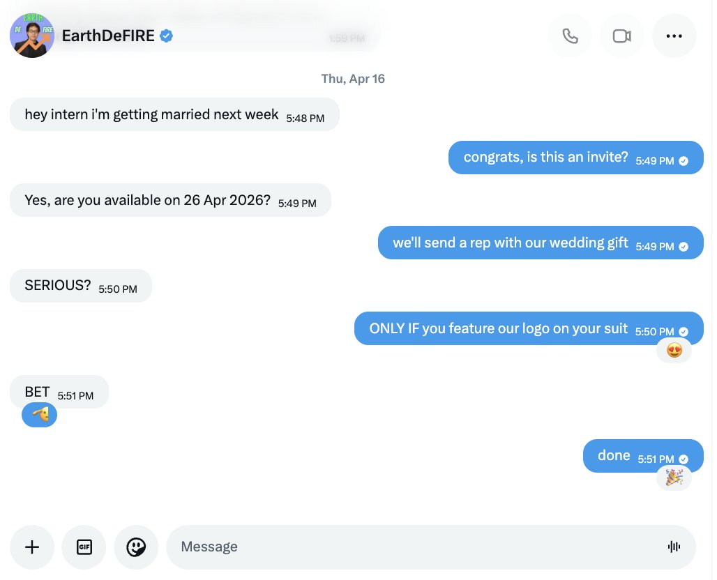 BitgetWallet's tweet photo. One of our own just made the ultimate long-term commitment 💍
Huge congrats to @EarthDefire on his upcoming crypto wedding.
Ngl, we're looking forward to the Bitget Wallet suit 👀 https://t.co/nSkavdXQVm
