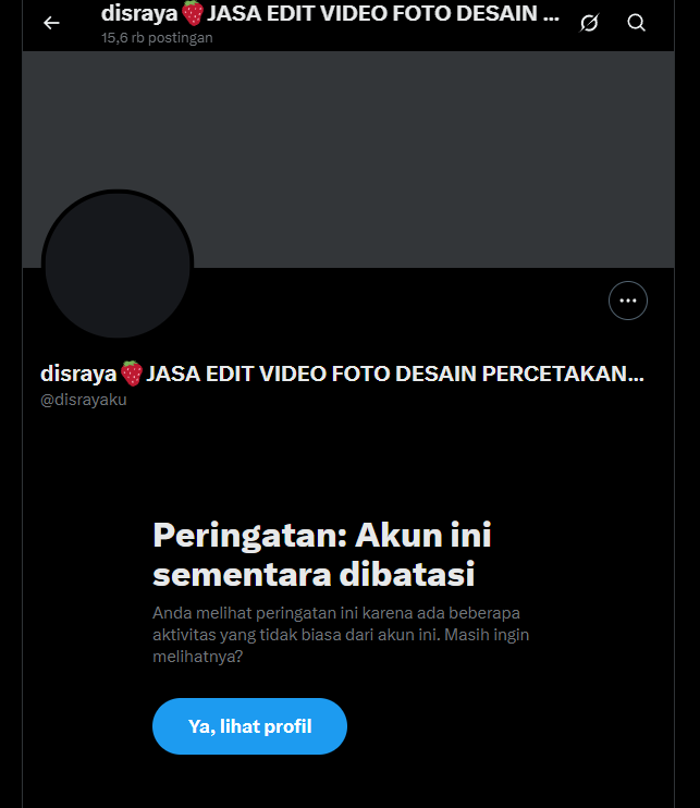 huhuu pantesan akun <a href="/disrayaku/">disraya🍓JASA EDIT VIDEO FOTO DESAIN PERCETAKAN🎨</a> lagi dibatasi🥲