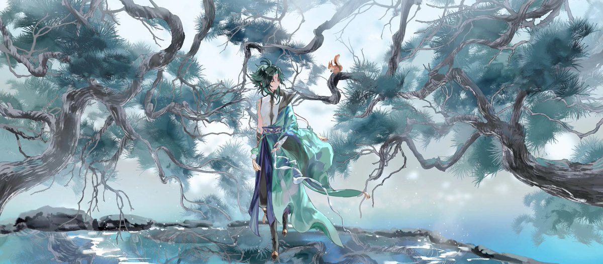 微雪，庭桧
今年的小游记
#魈 #魈誕生祭2026